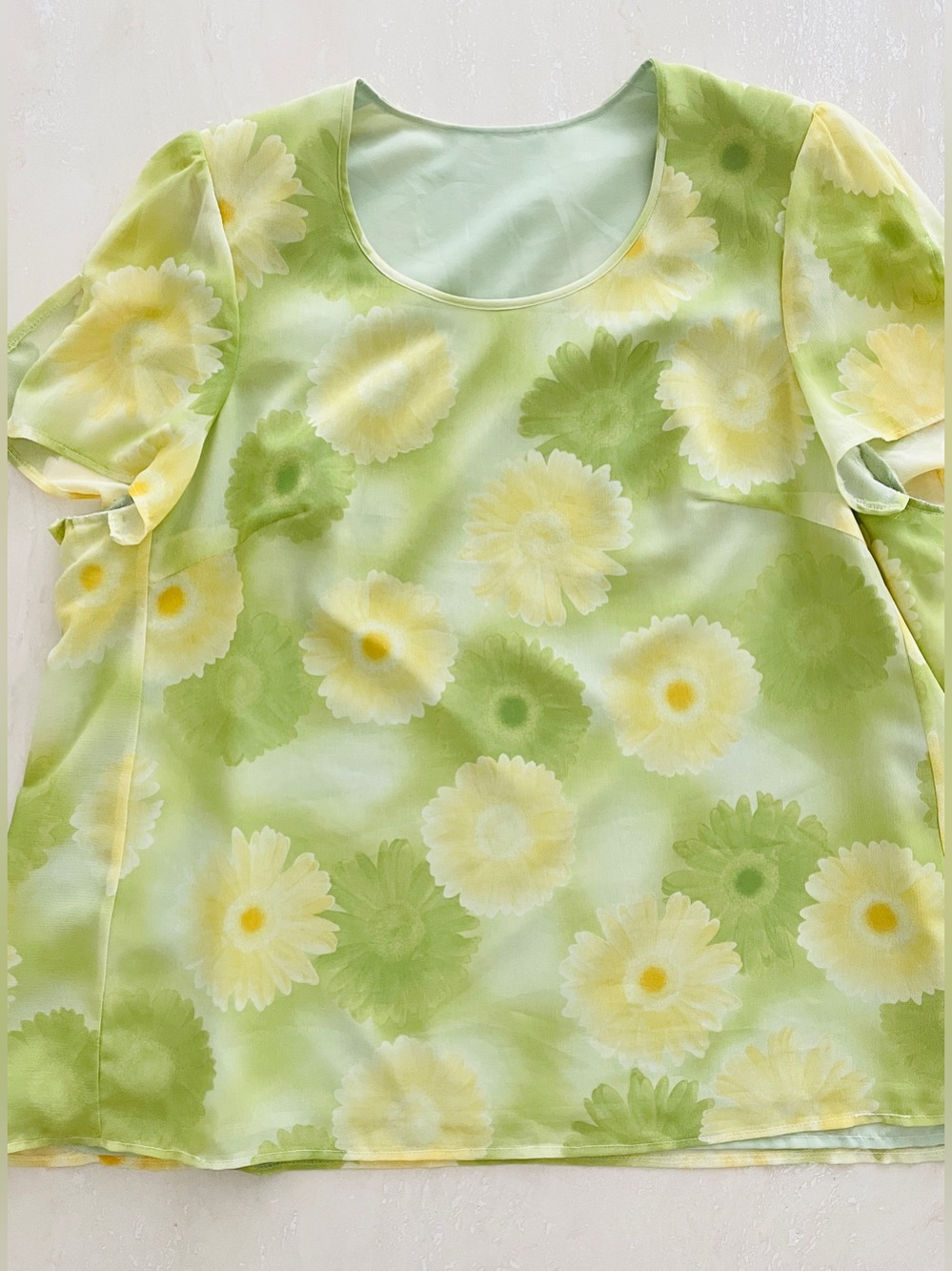 Plus Size Lined Lime Yellow Green Floral Lightweight Top Blouse Handmade XXL 2XL